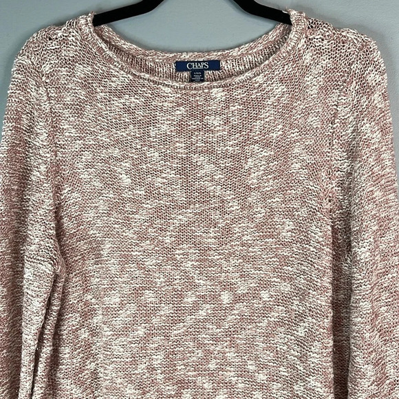 CHAPS Pink and White Slub Knit Sweater Soft Cotton Blend Coastal Size L - Picture 3 of 11